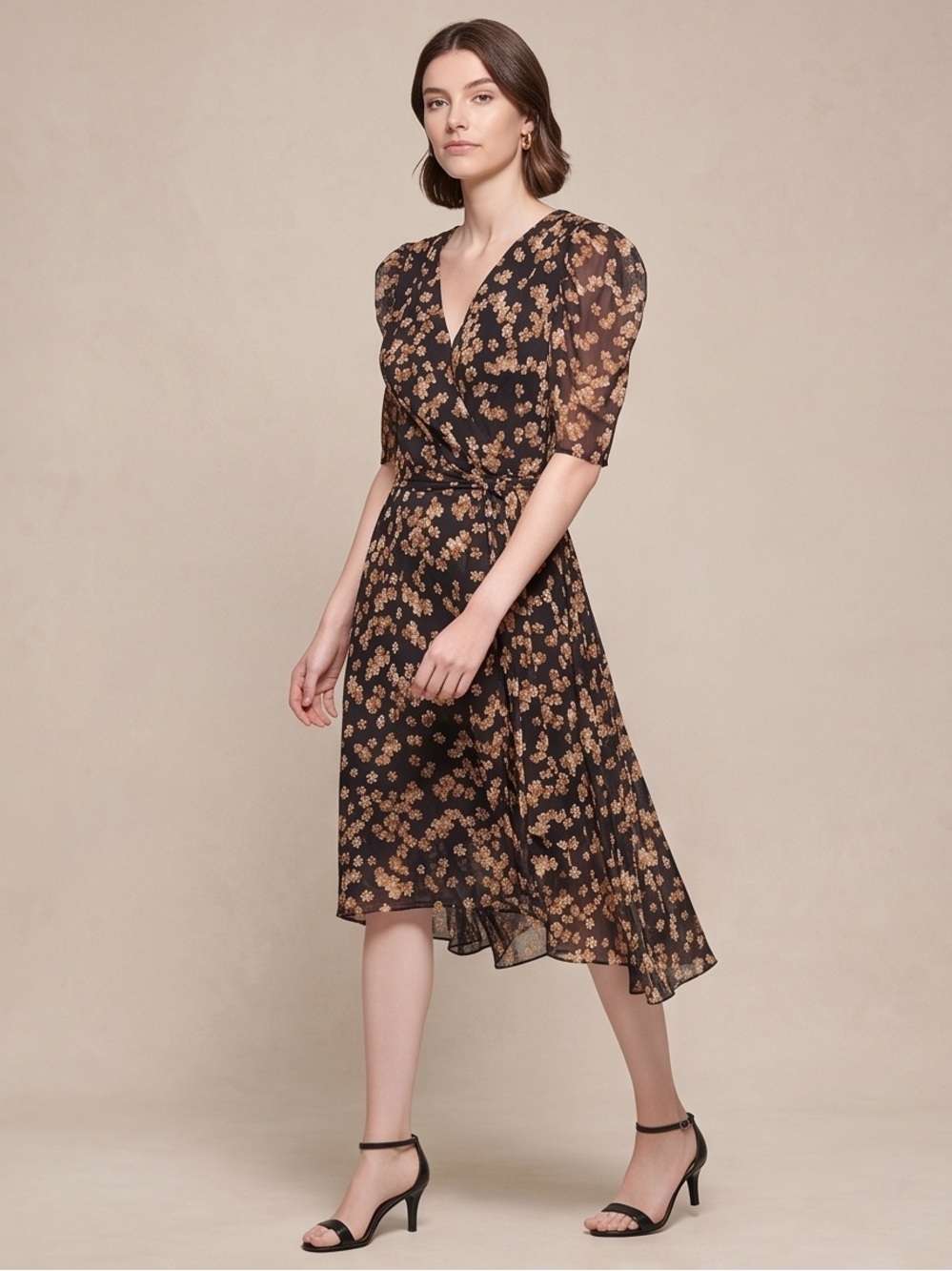 Tommy Hilfiger Floral Chiffon Puff Sleeve Midi Dress | Size 4 - Like New
